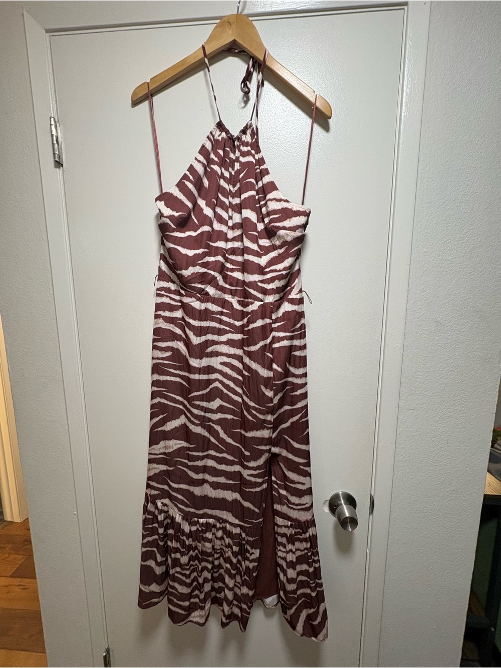 PAIGE Mauve and Cream Zebra-Print Halter Maxi Dress